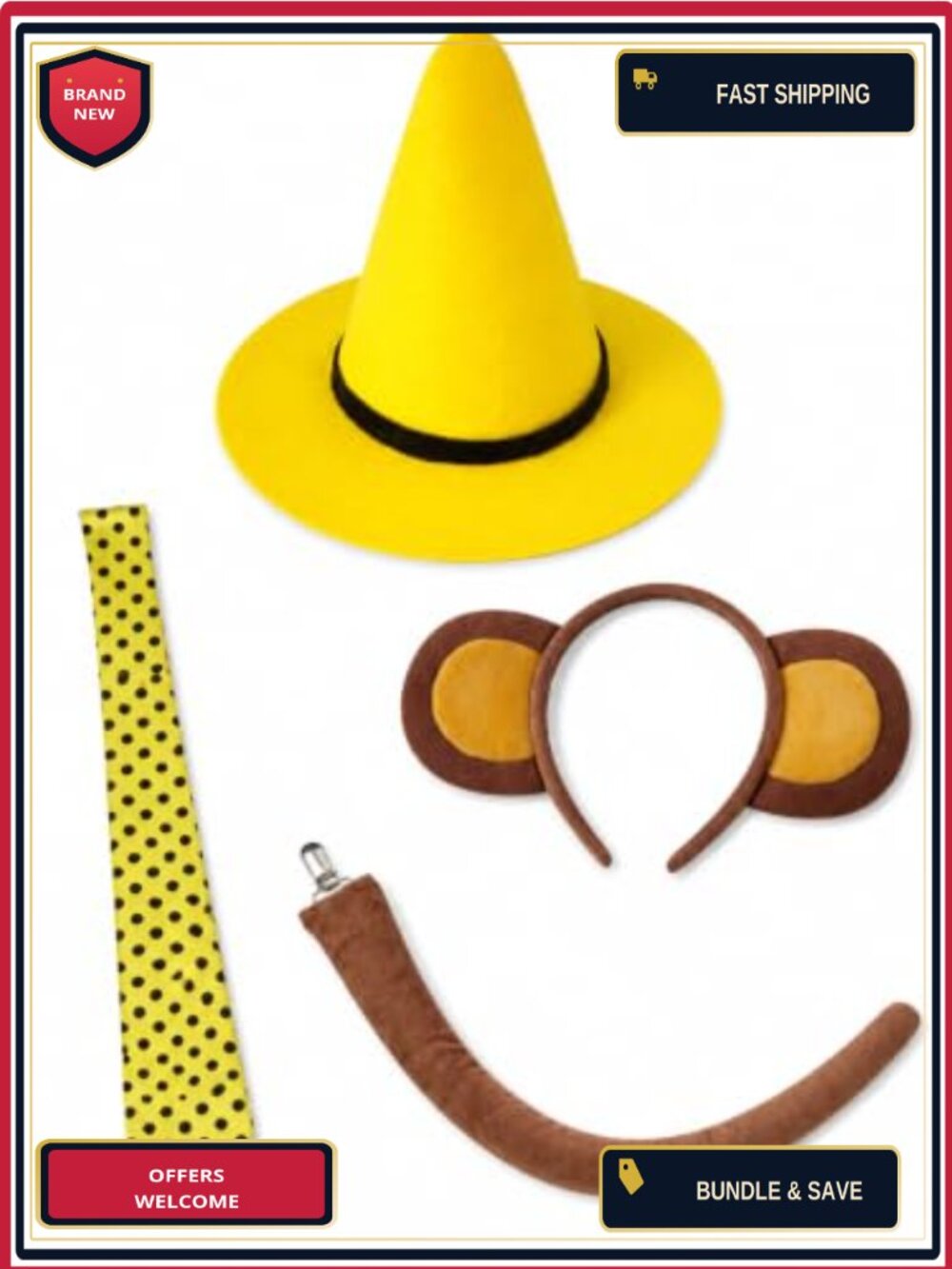Adult Monkey Couple Costume Set Ears Headband Tail Tie Hat Party